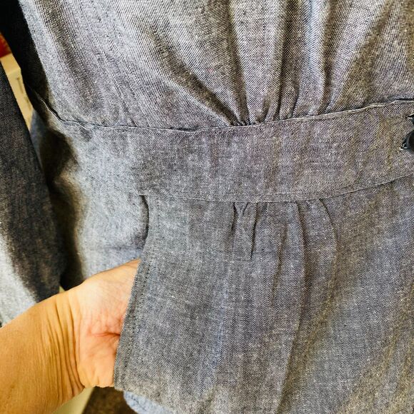NWT Eileen Fisher Chambray Blue Gray Peplum Stand Collar Jacket Size Medium - Picture 5 of 11
